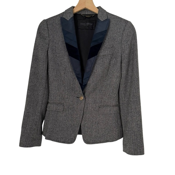 Dolce & Gabbana Wool & Silk Herringbone Blazer Jacket Sz 36 = US 4 - Picture 1 of 7